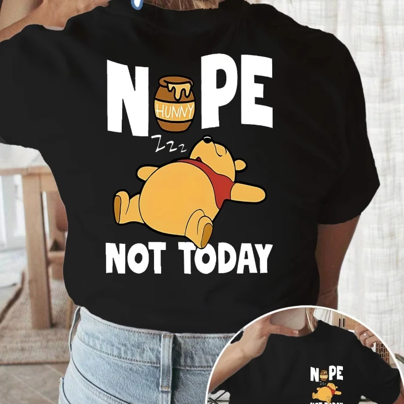 

Disney Winnie The Pooh Women men Short Sleeve T-Shirt Cute Cartoon Bear & Honey Jar Graphic Round Neck Casual Top
