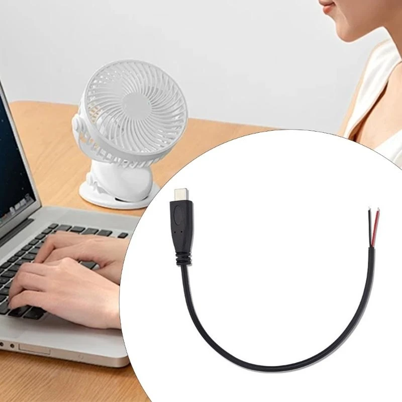  25cm/1m/2m Type C Male to Open End 2Pin Power Cable Extension Cord Wire 5V 3A 22AWG for LED Light Routers Fan Camera