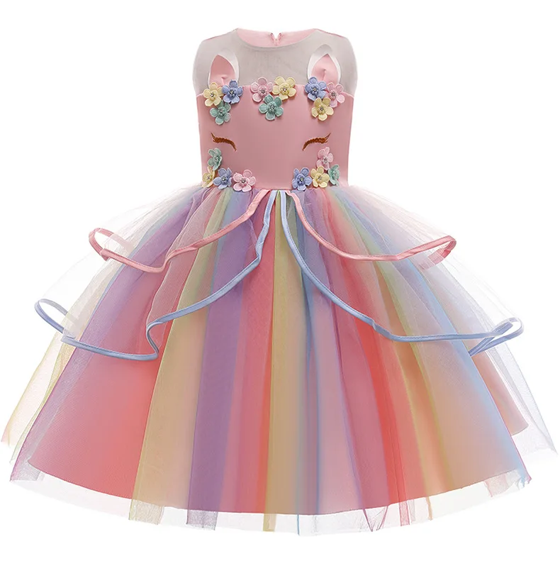 Girls Kids Unicorn Costume Birthday Party Gift LED Lights Sequin Rainbow Tutu Dress Halloween Shiny Princess Cosplay Costume