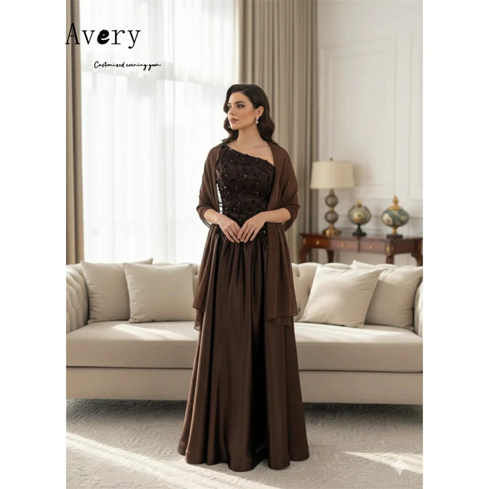 Avery Custom Brown Embroidery A Thread Off the Shoulder Evening Dresses for Luxury Party Dress Elegant Woman Dress Women's Prom