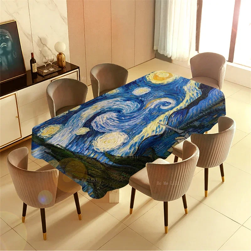 Scarlet Macaw Japanese Waves Starry Sky Misty Mood Night Natural Painting Colourful And Romantic Tablecloth By Ho Me Lili