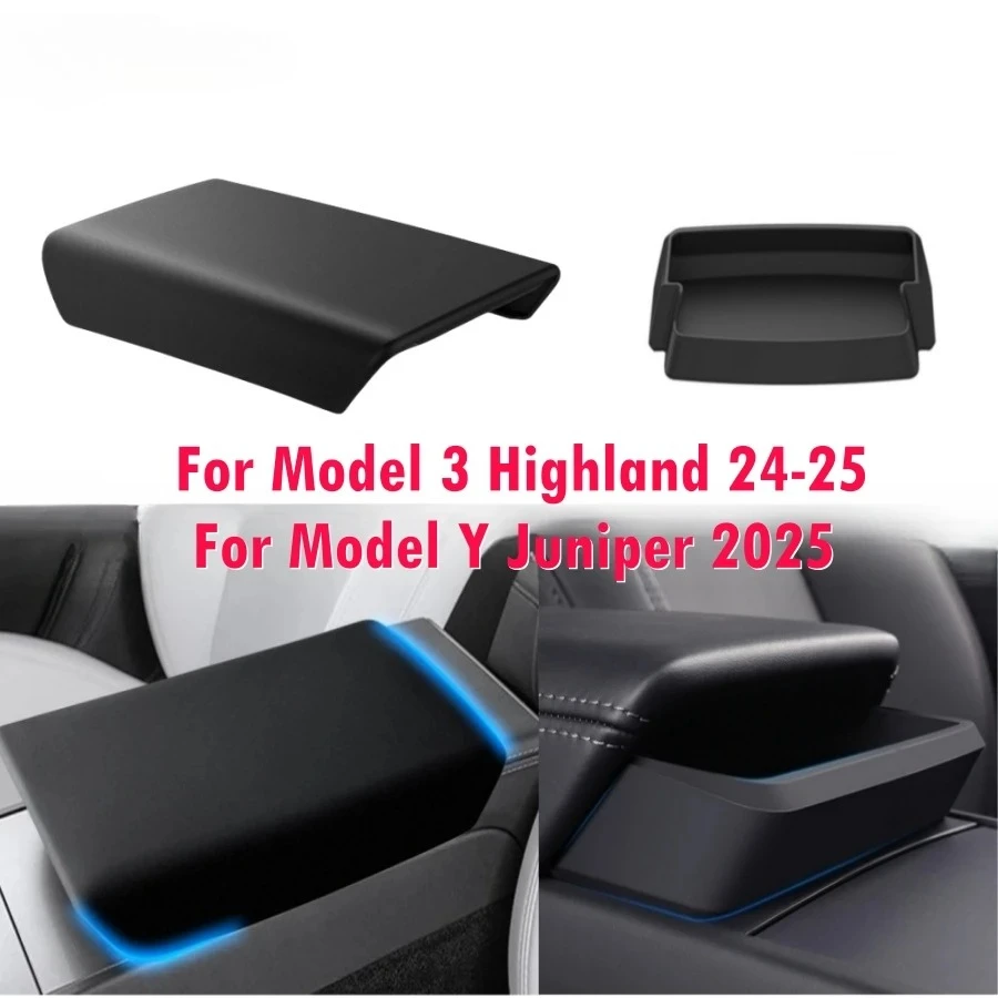 

For Tesla Model Y Juniper 2025 & Model 3 Highland 24-25 Car Armrest Cover & Sunglasses Holder Armrest Tray Black Silicone Eyegla