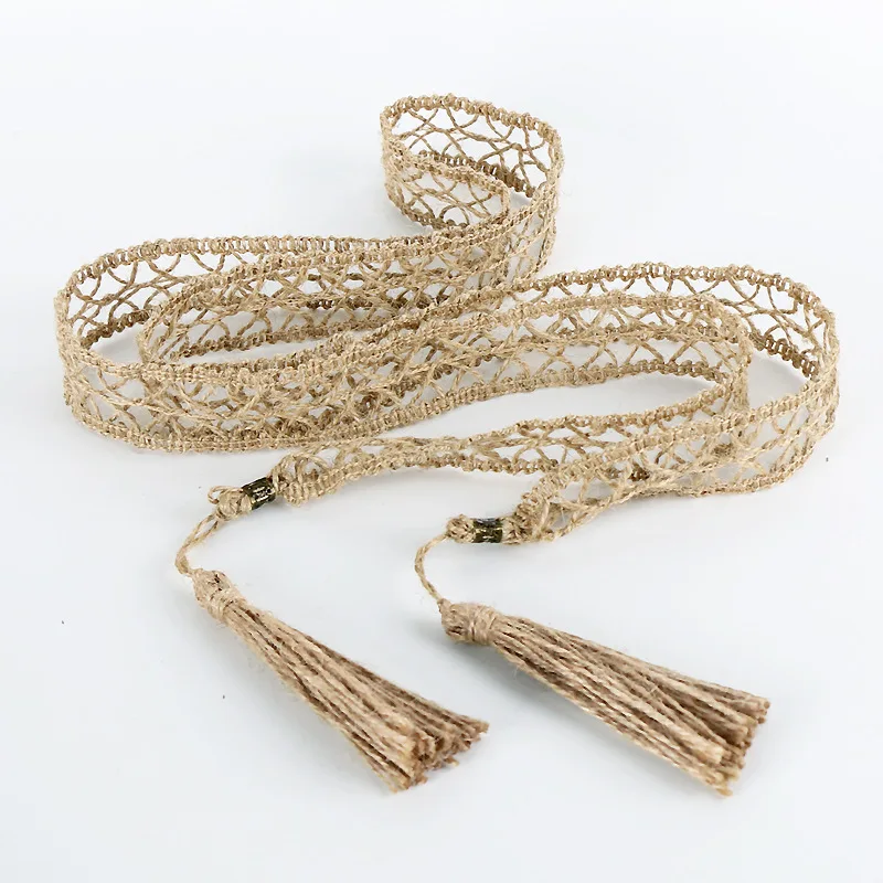 New Bohemian Macrame Braided Belt Black Camel Beige Long Rope Woven Knot Ethnic Style Handmade Holiday Women Belts