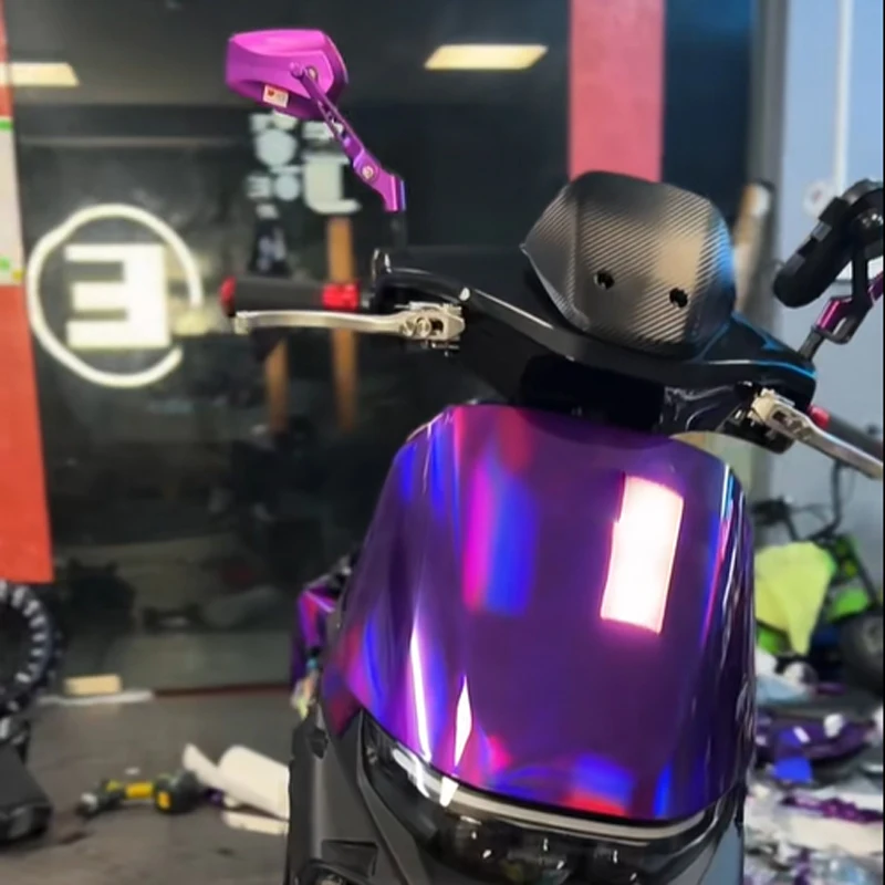 Glänzende Holographische Chrom-Lila Vinylfolie Rolle Selbstklebende Motorrad-Auto-Folierung DIY-Aufkleber Luftfreisetzend Blasenfrei – Detail 2