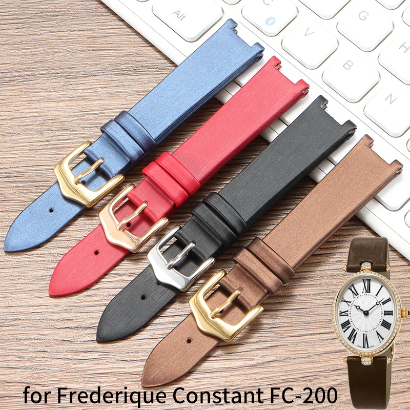 Correa de reloj de cuero de seda de 14x4mm para reloj Frederique Constant FC-200 para mujer, pulsera de repuesto de cuero genuino suave
