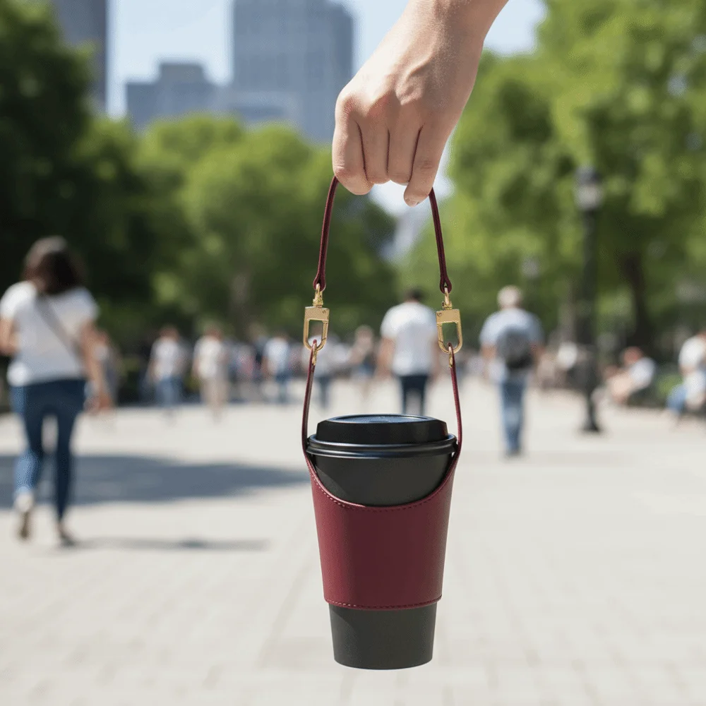 Portable Design Leather Cup Cover Insulating Function PU Cup Holder Universal Fit Carrying Strap Water Bottle Sleeve
