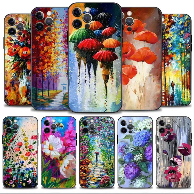 Phone Case For Apple iPhone 15 14 13 12 11 Pro Max 13 12 Mini XS Max XR X 7 8 Plus Color Flower Landscape Oil Painting Art