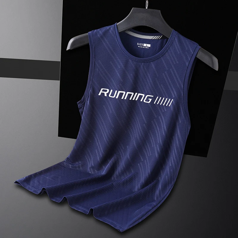 Men's Ice Silk Vest Breathable Qui Dry Svel Fitn Top Running Spor Tank Summer Thin Stand Fit Youth Faion