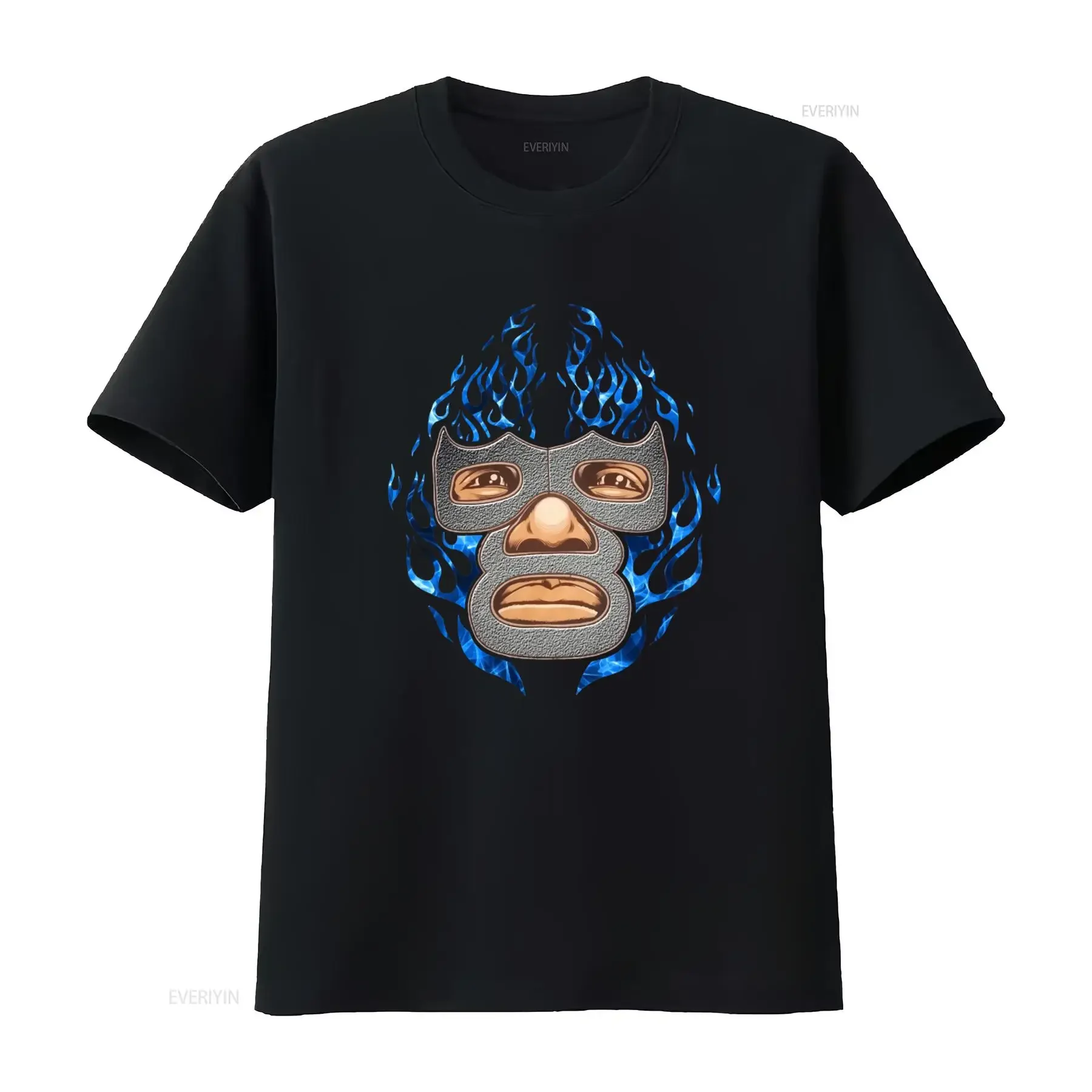 Blue Demon Mexican Luchador T Shirt with Flame Design for  vintage Washed Slightly Top For Everyday Wear graphic homme