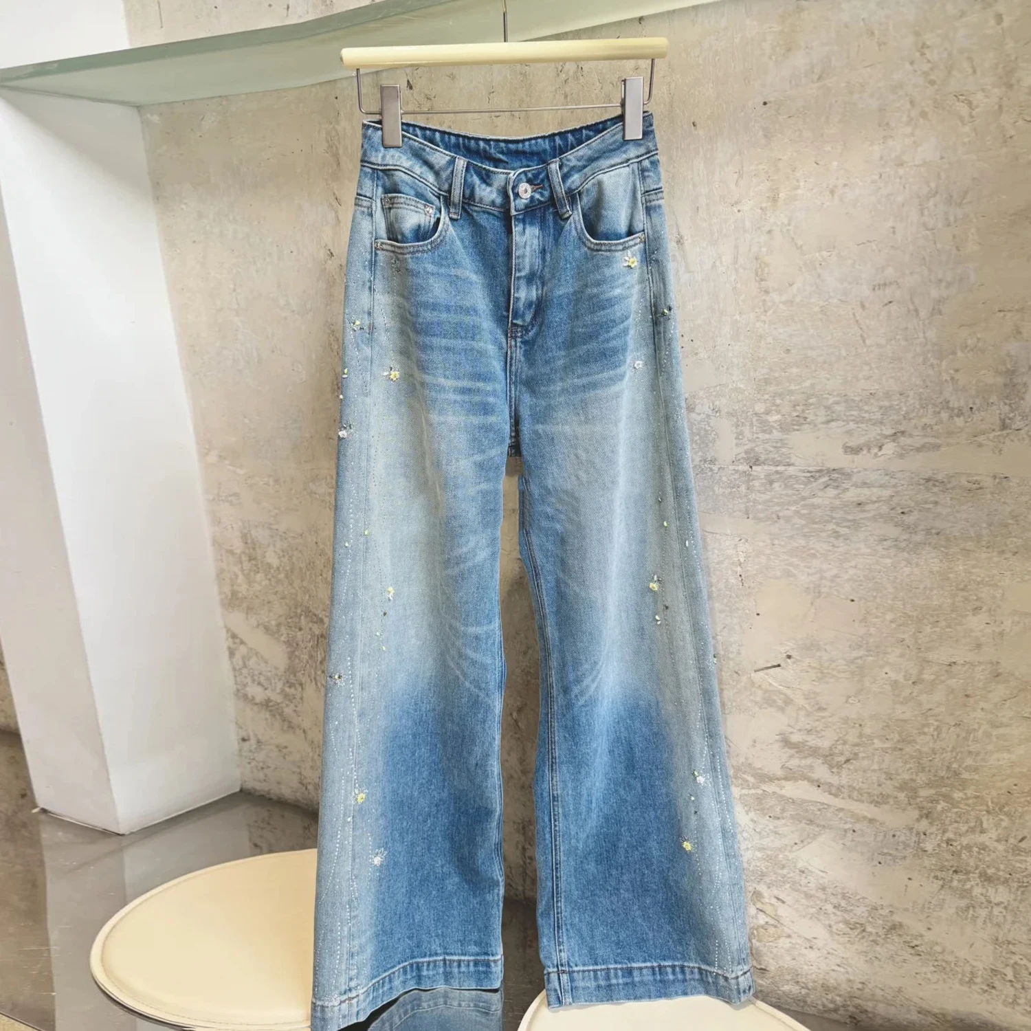 

High Waist Wide Leg Embroidered High Street Denim Jeans Versatile Spring New Arrival Women's Premium Fashion Casual Pants
