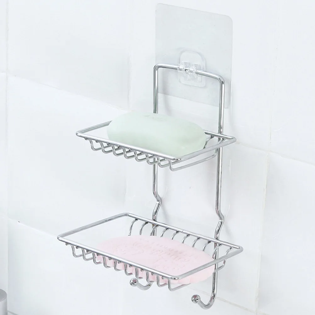 

Stainless Steel Soap Holder Double Wall Mount Soap Dish Tray Bathroom Kitchen Sponge Organizer Hollow Carved Design Easy Install