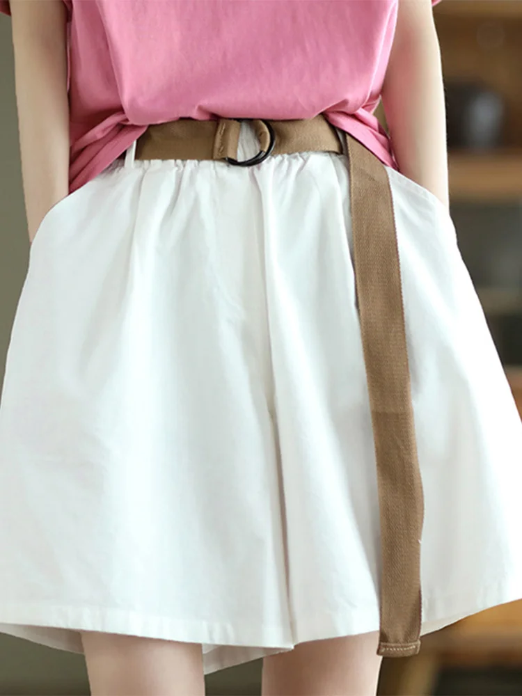 Cintura alta perna larga ort calças femininas verão cor cinco quartos comprimento calças casuais vintage sle material de algodão