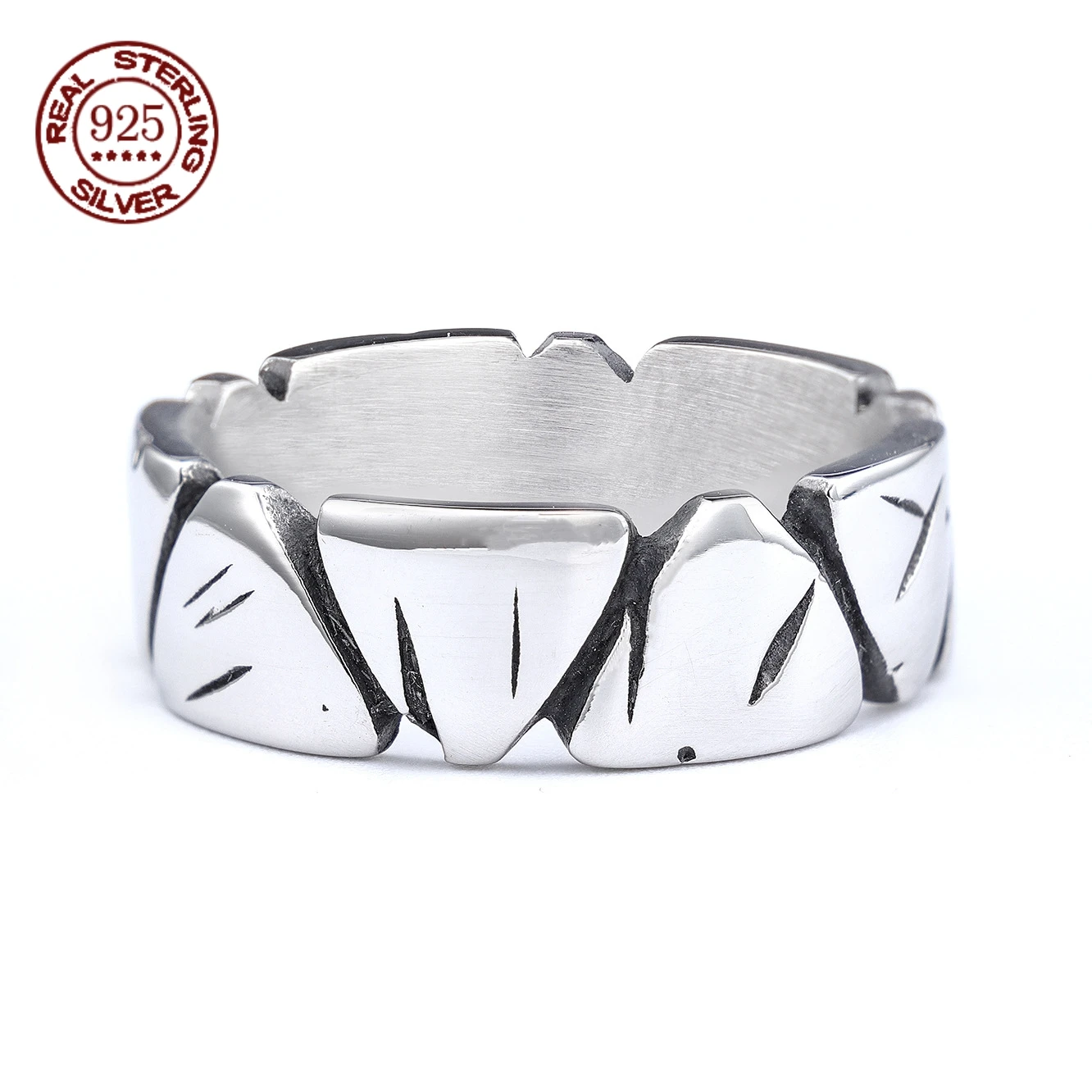 

S925 Retro Creative Stone Texture Ring Rock Hip-Hop Plain Ring With Scratch and Destruction Feel Men's Ring Jewelry Gift