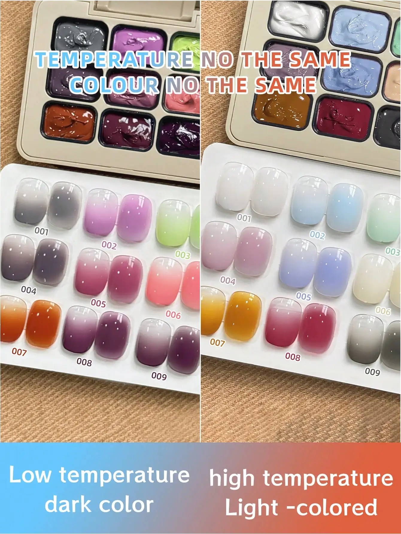 9-color درجة الحرارة تغيير لون اللوحة طلاء الأظافر باتينغ الغراء لطخة المعلبة عالية التشبع شعبية-Wen Bian Jiu Se