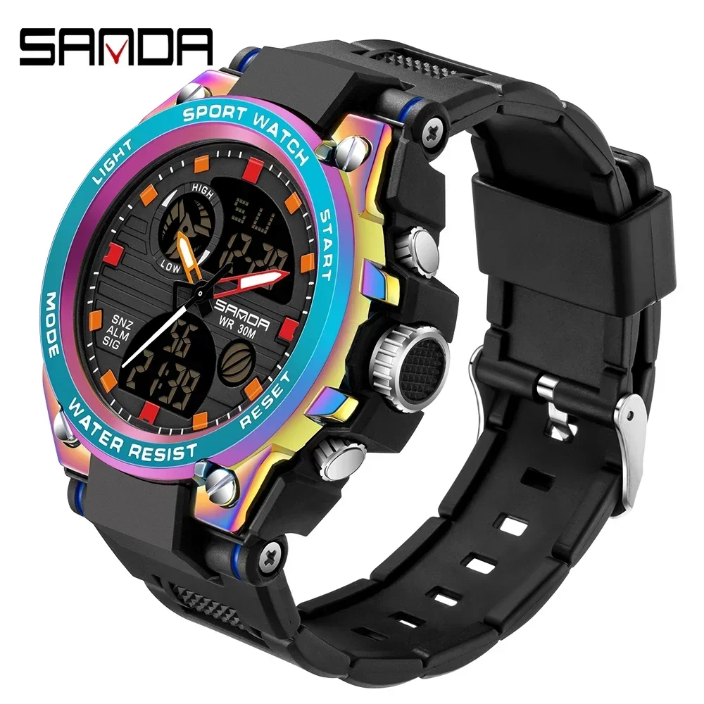 SANDA Brand G Style Men Digital Watch Shock Military Sports Watches Fashion Magic Color Electronic Wristwatch Mens Relogio