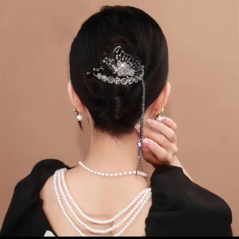 New Delicate Butterfly Tassel Twist Clip Korean Elegant Ponytail Braid Grab Clip Frog Buckle Retro Female Hair Accessories