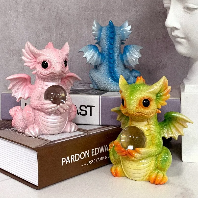 Cute Dragon Sculpture Mini Animal Lighting Ball Home Entrance Children's Room Desktop Artistic Decorative Ornaments