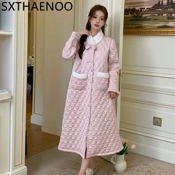 SXTHAENOO Women's Fashion Warm Nightgown Satin Loose Nightdress Long Robe Winter Thickened Stand Collar Long sleeve Nightwear