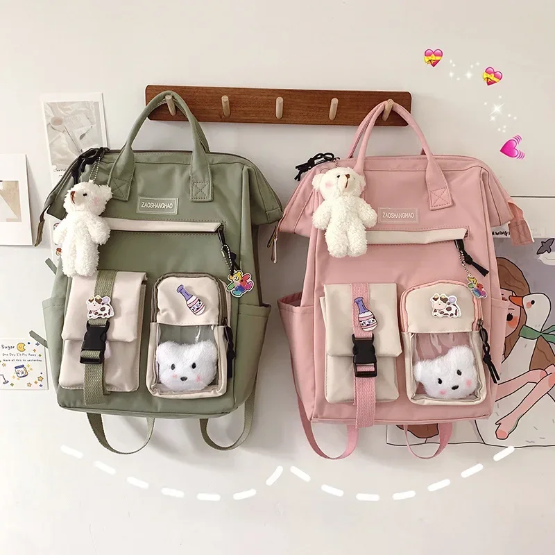 2024 Backpack Women Candy Color Laptop Backpacks Cute Kawaii High School Bags for Teenage Girl Japanese Travel Camping Backpack