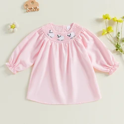 Autumn Kid Girls Dress A-line Long Sleeve Round Neck Sheep Embroidery Princess Dresses