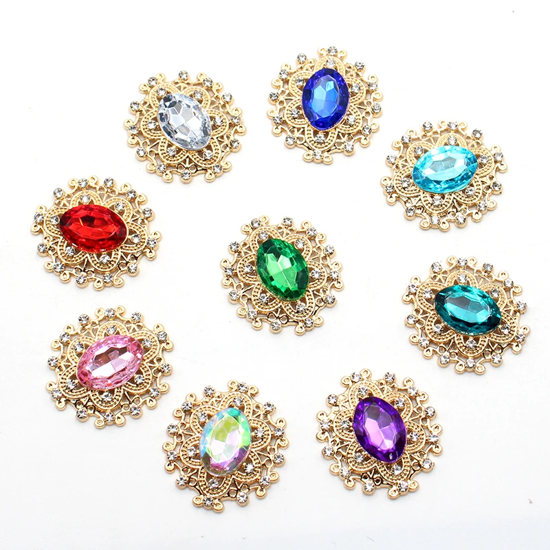 10 pieces/batch 27 * 25MM alloy acrylic diamond buttons hand sewn DIY wedding exquisite decorative accessories