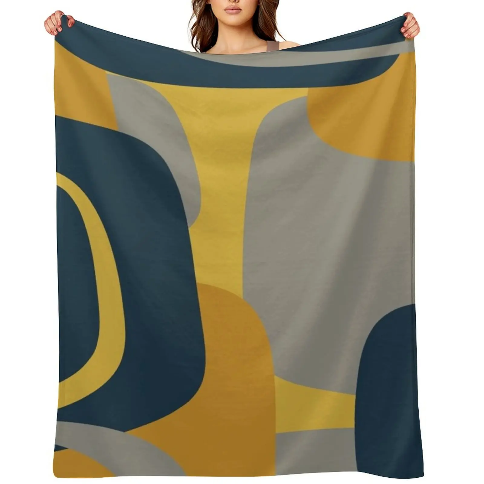 

Mid Century Modern Retro Abstract Pattern in Navy Blue, Mustard Yellow, and Gray Throw Blanket For Baby christmas gifts Blankets
