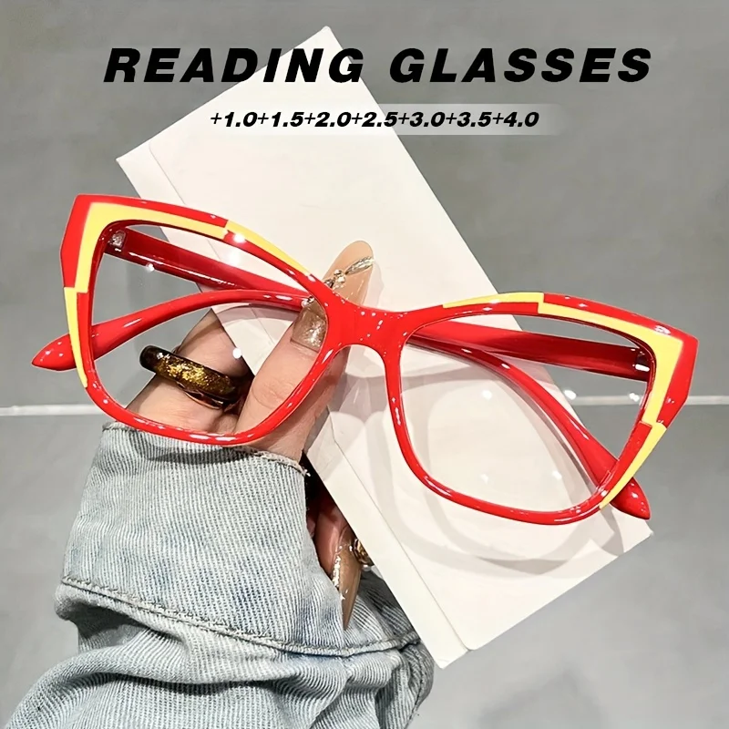 Elegant Cat Eye Reading Glasses for Women - Fashionable Color Block Design, Anti-Blue Light, +1.0 to +4.0 Strength view 5