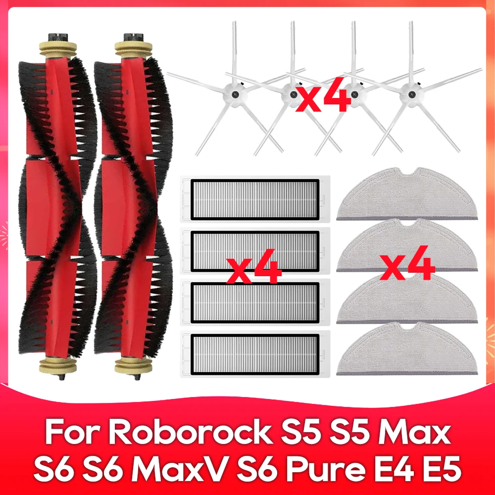 Kompatibel für ( Roborock S5, S5 Max, S6 MaxV, S6 Pure, E4, E5, S51, S52, S55 ) Walze Seitenbürste Filter Wischmopp Zubehör Teil
