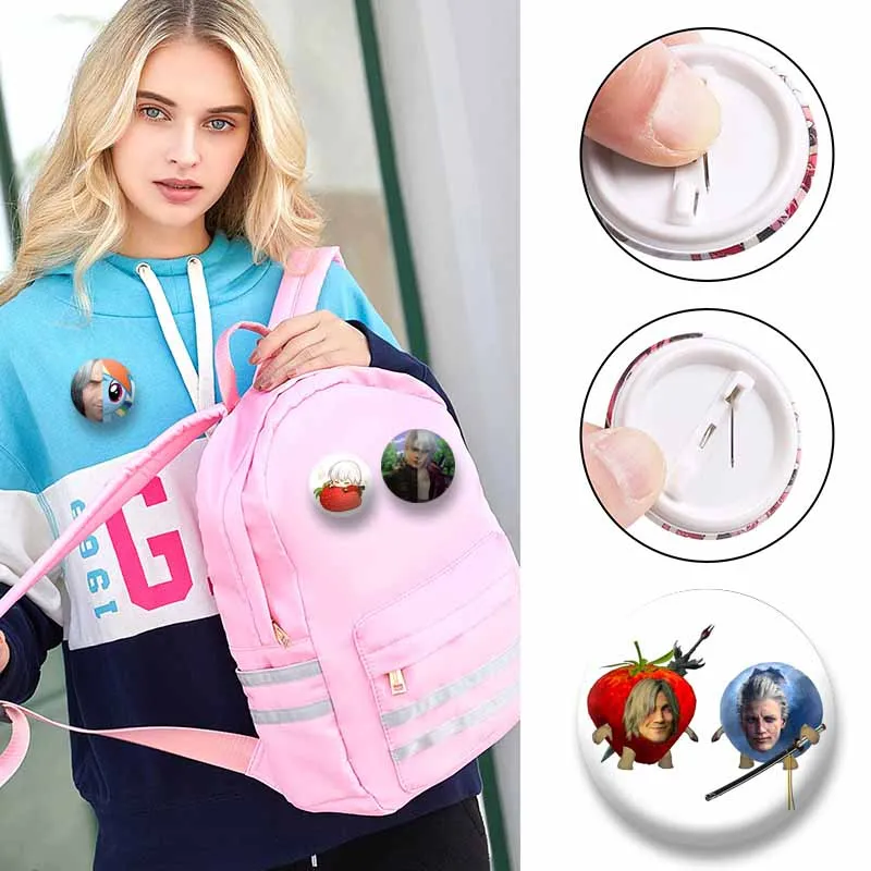 Game Peripheral Devil May Cry Dante Vergil Badges Cartoon Figure Button Pins Funny Round Brooch Clothes Backpack Decor Jewelry