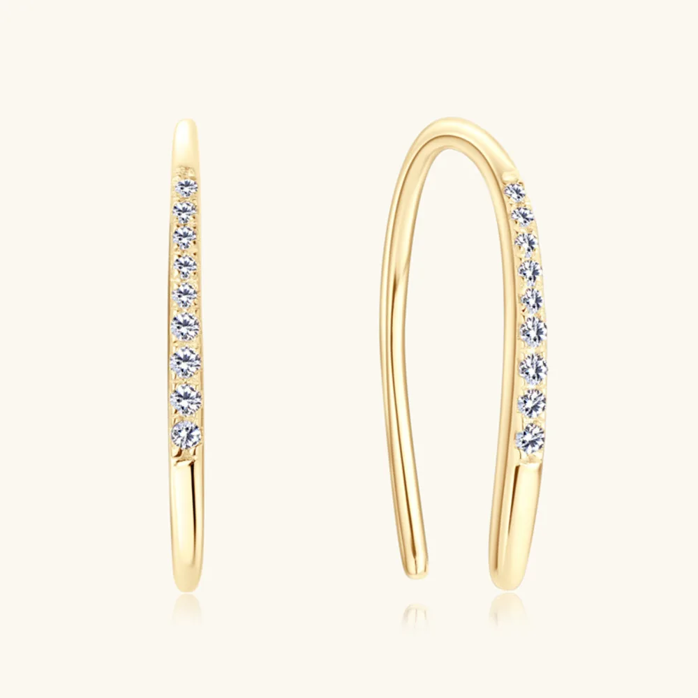 Curved Open Hoop 925 Sterling Silver Earrings Round Cut D VVS1 Moissanite Arc Shape Fine Jewelry For Women Daily Party Gift