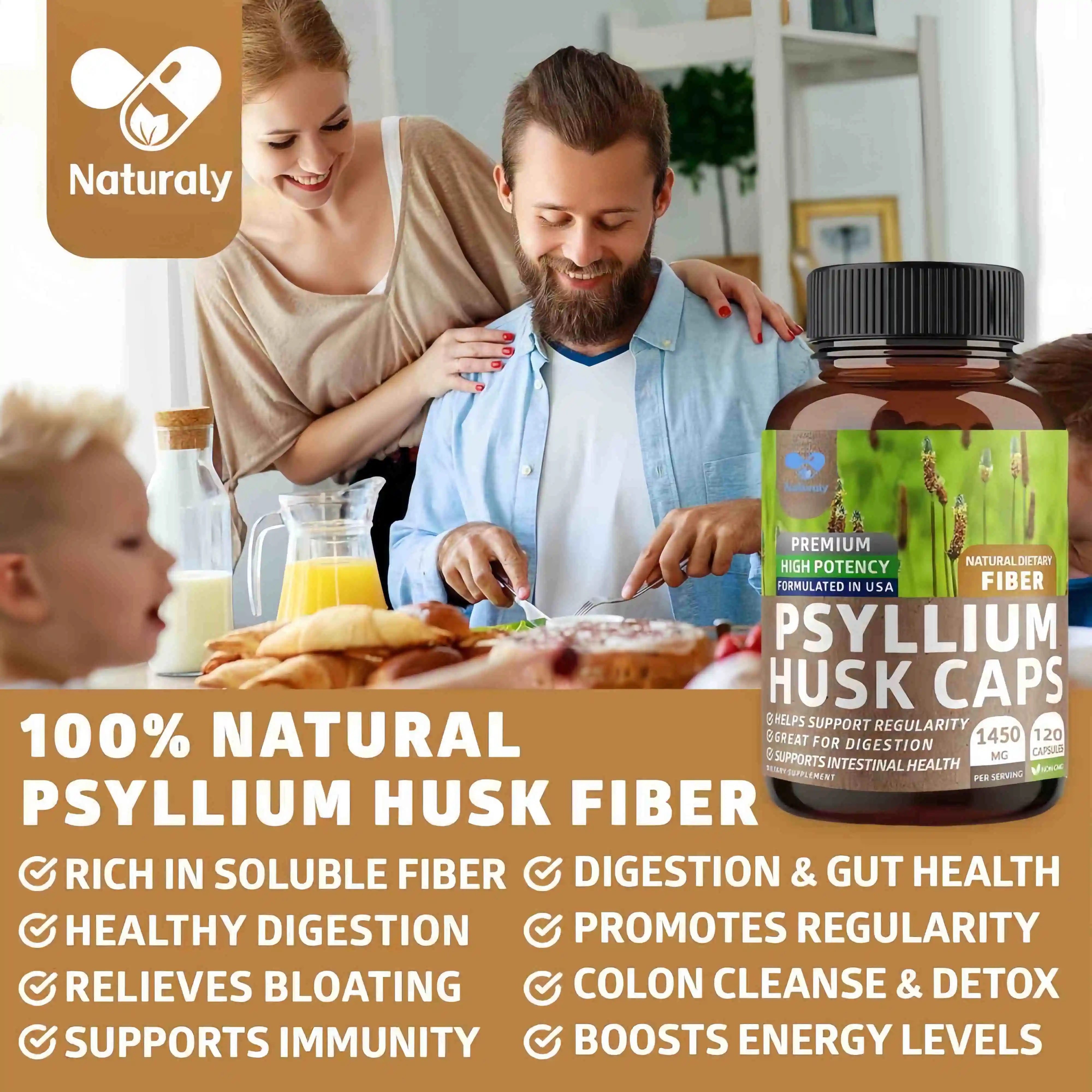 Psyllium Husk Caps, Supports Gut Health - Helps Maintain Regularity, Natural Soluble Fiber