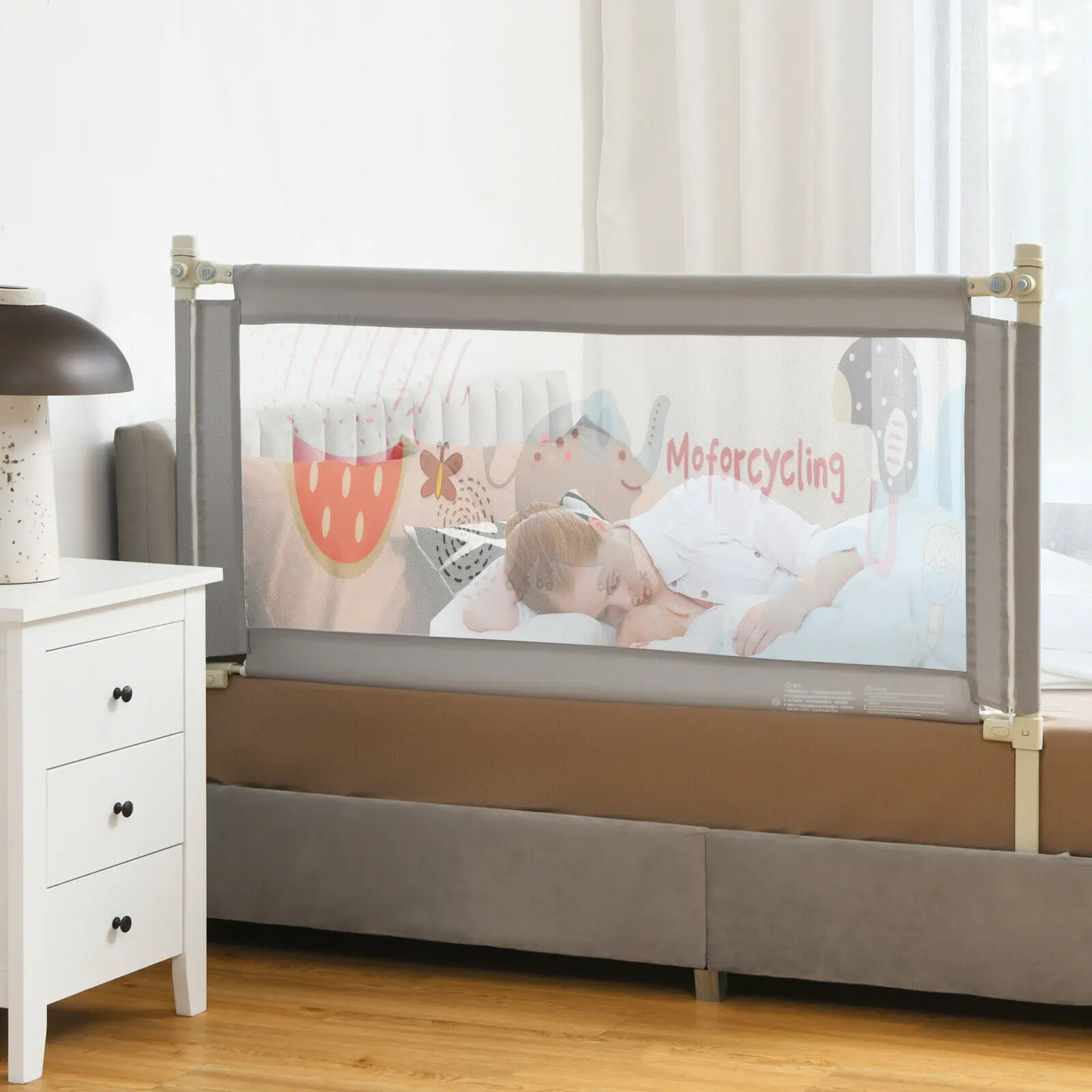 Rieles de cama de 57 "para niños pequeños, protector de cuna de elevación Vertical con cerradura, gris, BS10005GR