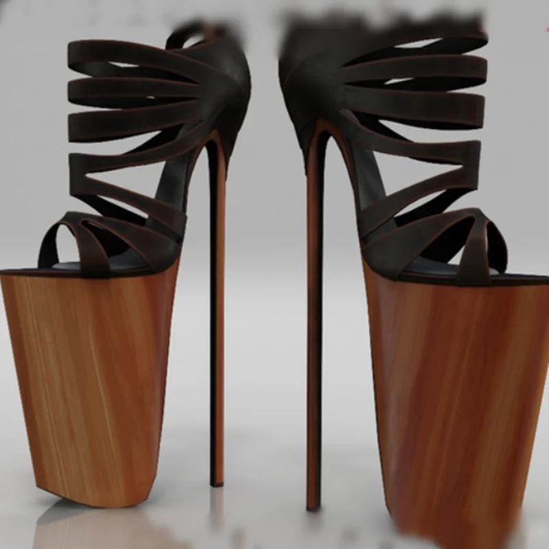 

Black Hollow Platform Leather Sandals Thin High Heel Peep Toe Fashion Cool 2025 Summer Big Size Woman Shoes Zapatillas Mujer