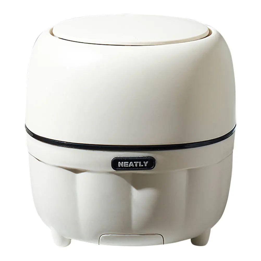 

Mini Trash Can Desktop Small White Trash Bin Press Lid Desktop Phone Holder Compact Office Tabletop Garbage Bin
