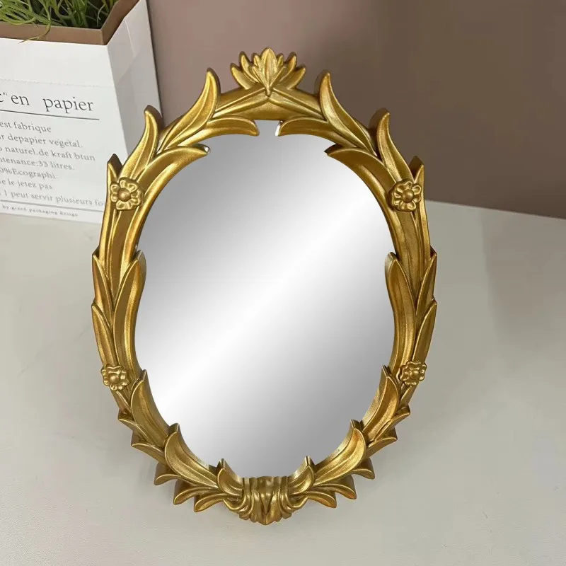 

Golden Retro Decorative Mirror Makeup Mirror Photo Props Decorative Desktop Desktop Mirror Tabletop Decoration