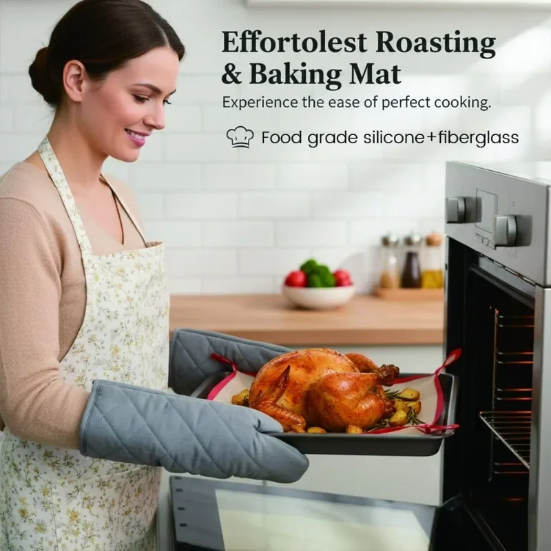 Food Grade Silicone Baking Mat with Buttons 0.4mm Non-Stick Heat Resistant Oven Liner Reusable Air Fryer Mat Multiple Sizes