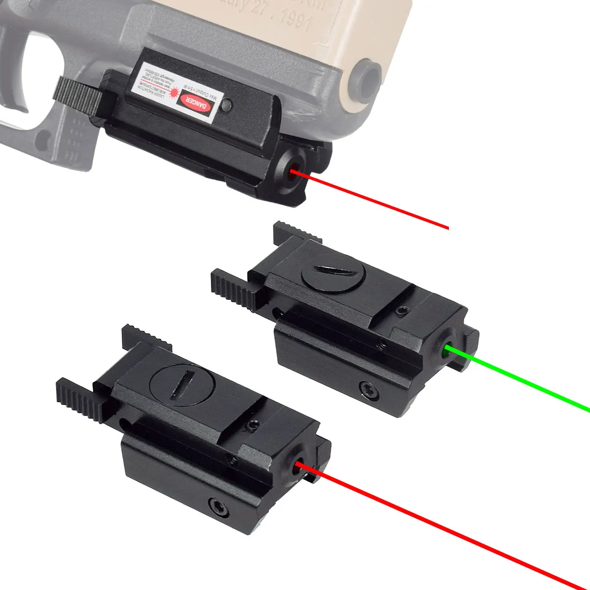 Mira láser táctica de punto rojo y verde para pistola de cola de milano de 11mm, riel Picatinny de 20mm, Rifle de caza, láseres, Glock de caza