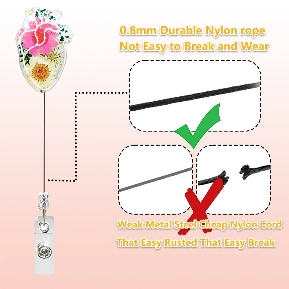 

Stretchable Heart Badge Clip High Resilience with Back Clip Daisies Pattern Badge Clip Work Card Clip Fall-proof