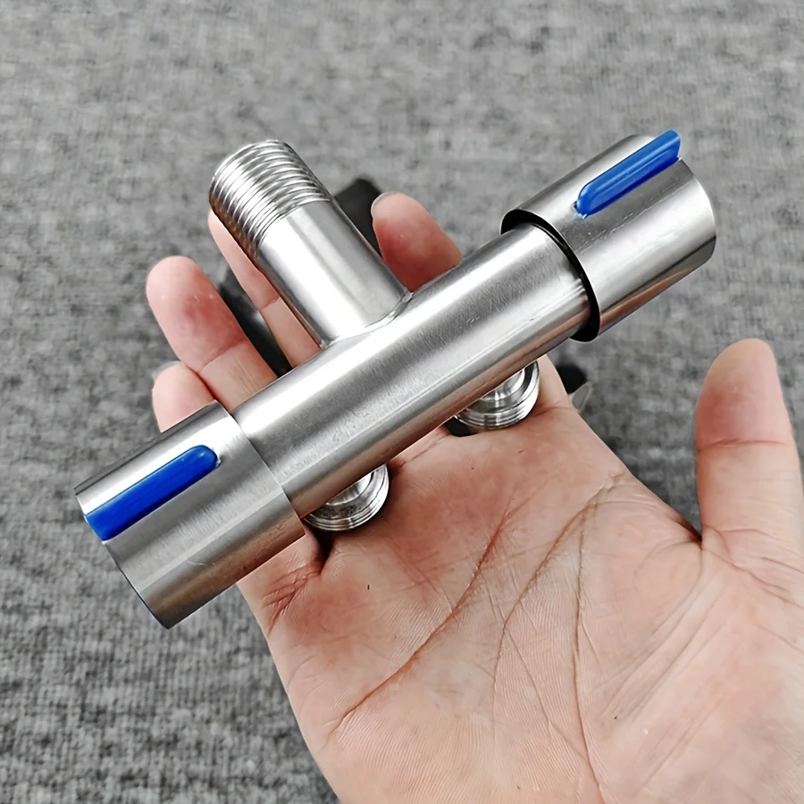 Stainless Steel 1-In-2-Out Multi-Function Dual-Control Corner Valve, T-Valve with Switch, Splitter for Two Outlets, Washing Mach