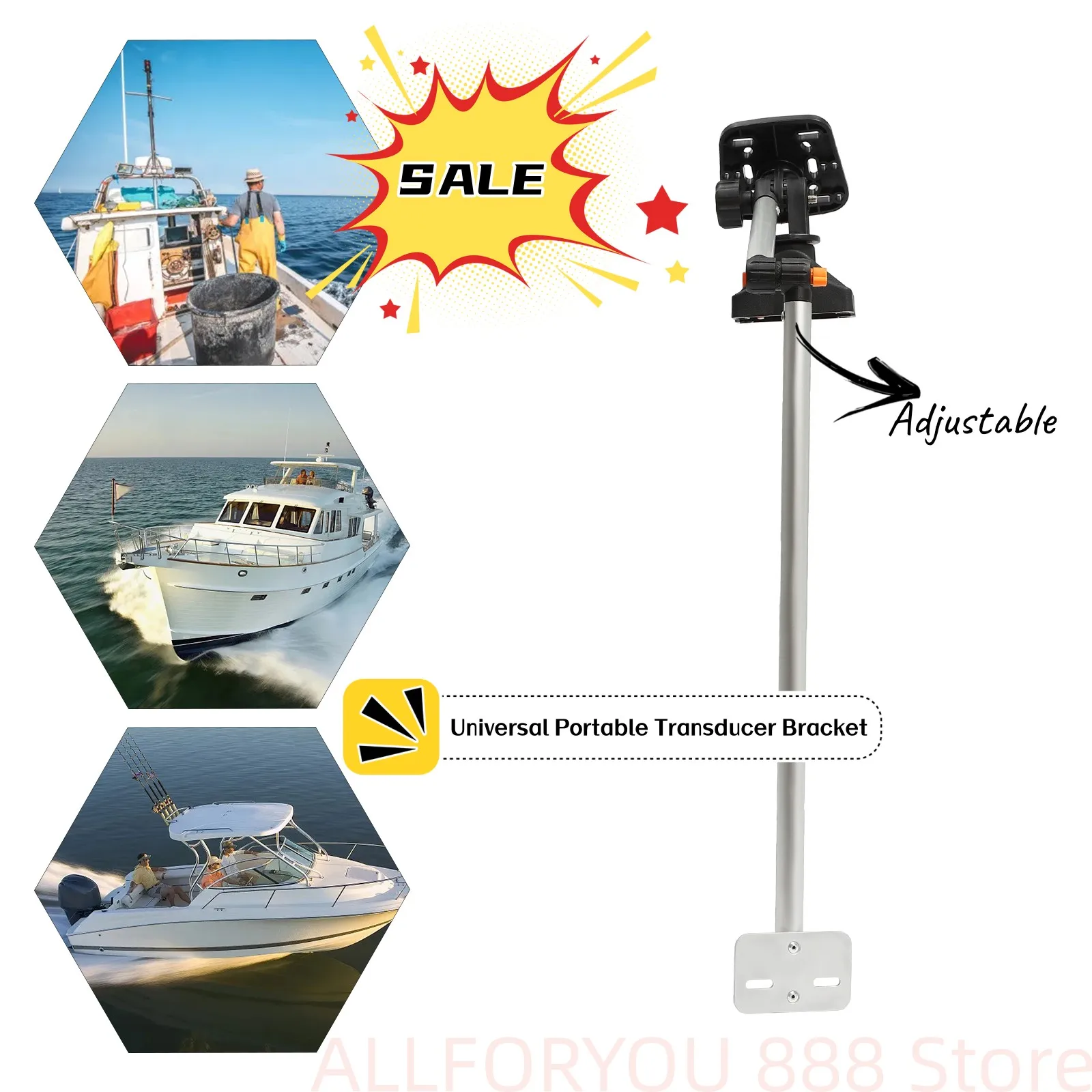 

Universal Portable Transducer Bracket 360° Adjustable Fish Finder Holder For All Kinds Of Boat Ramps And Rails