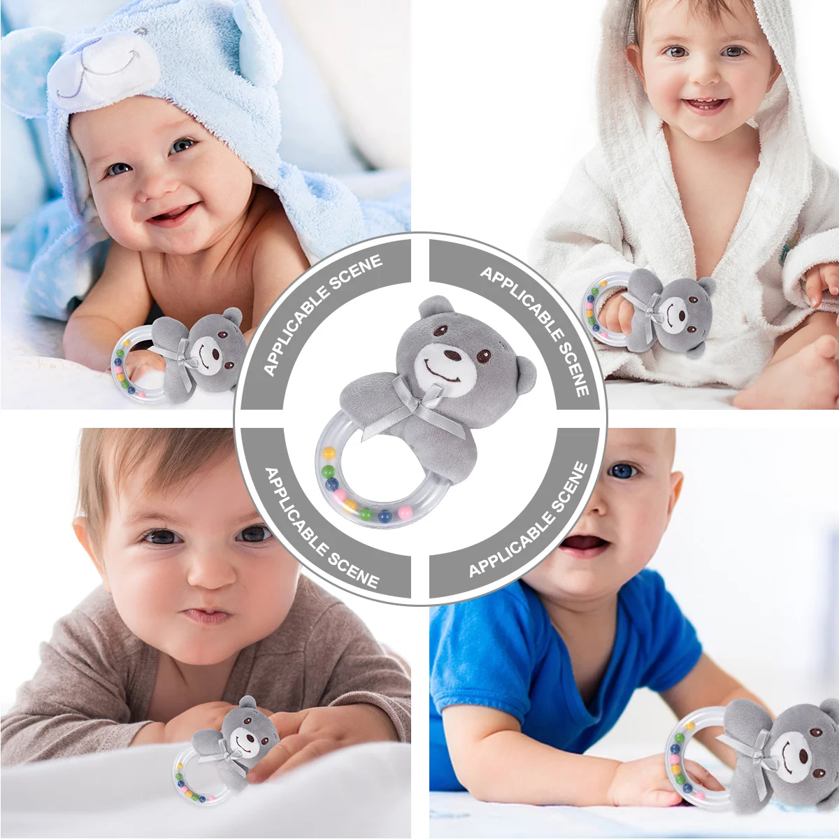 1 szt. Muzyczny pierścień do trzymania w dłoni dla niemowląt, lekki, stymulujący sensorycznie, gryzak, grzechotka
