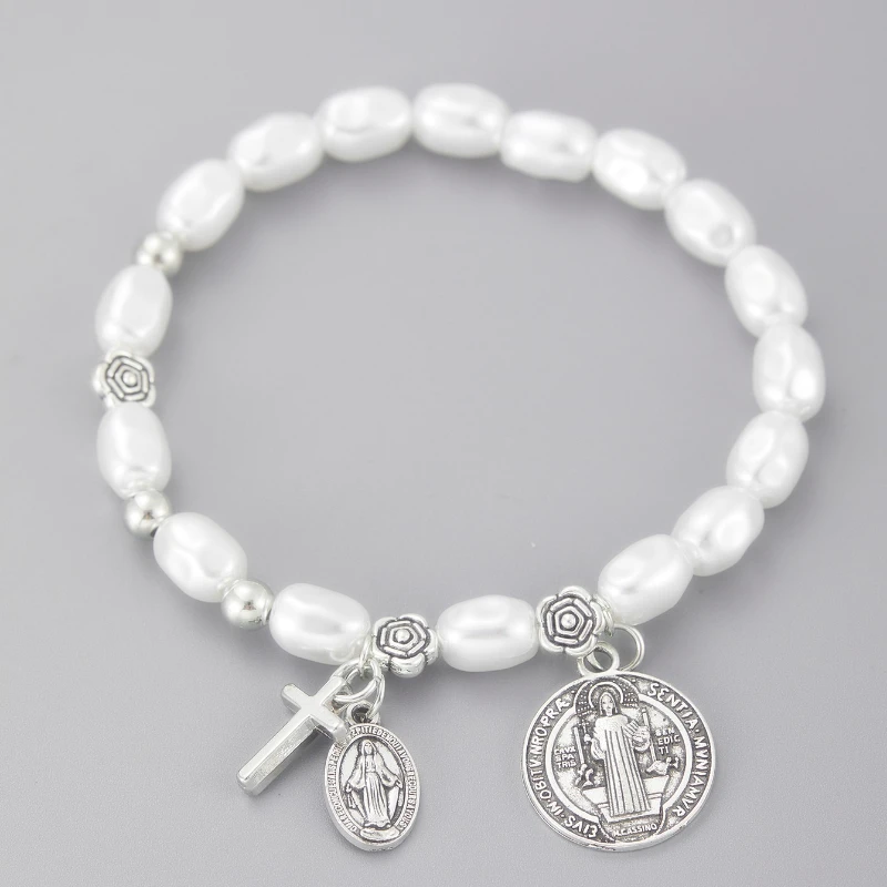 البوهيمي الصليب قلادة دينية تقليد اللؤلؤ مطرز سوار مرن المرأة غرامة مجوهرات الأزياء الذكرى المرأة هدية