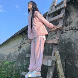 Women Street Set Sportswear Casual Suit Female Pink Korean Trend Loose Simple Student Small Two-Piece Suit Spring Autumn fashion