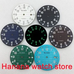 BLIGER 33mm Watch Dial Black White Blue Brown Green sky Blue Dial Green Luminous Index suitable for NH35 NH36 movements