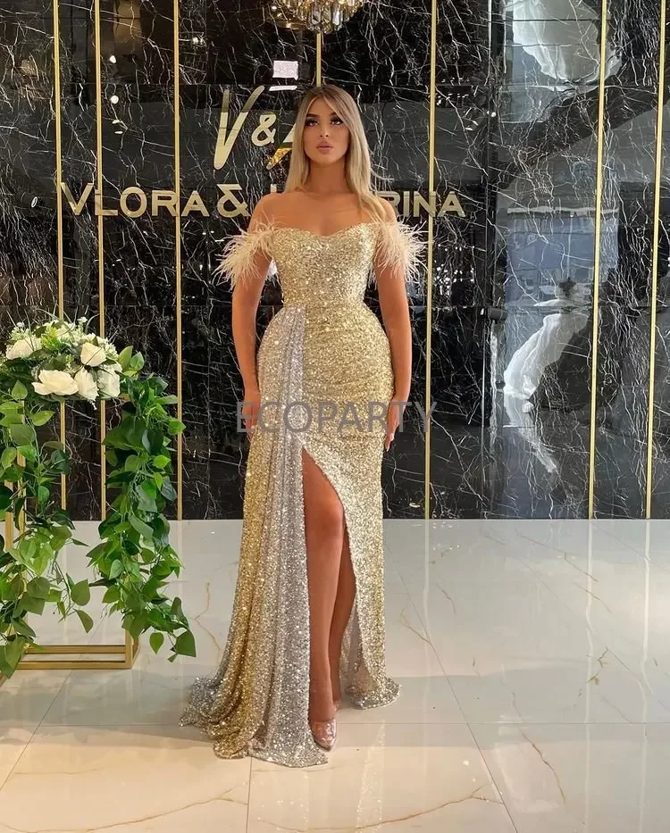 Spring Summer Formal Party Long Evening Dress with Split V-Neck Bronzing Bridesmaid Gold Color Gowns Dresses Women Dress vestido