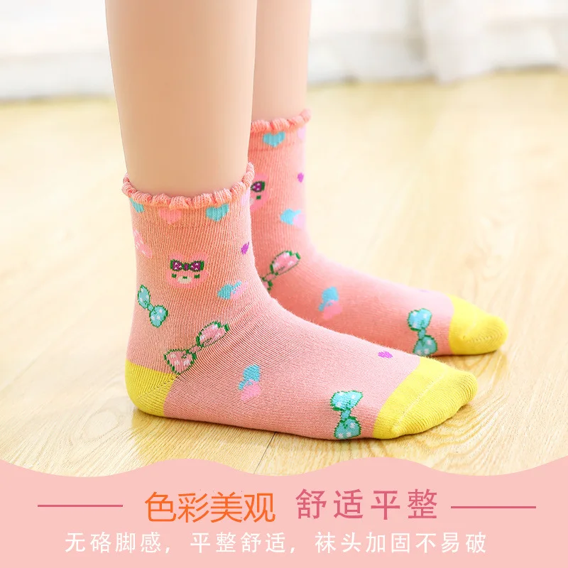 5pairs/lot 2024 New Spring Girls Socks Cotton Socks Fashion Children Knit Socks