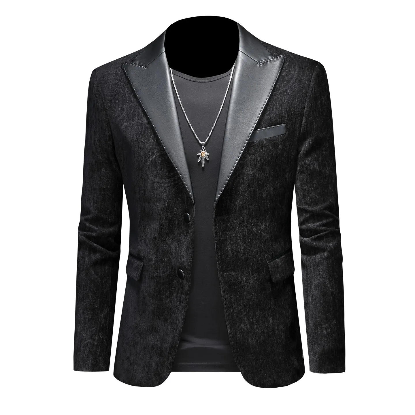 

2026 New Spring and Autumn Small Suit with Leather Men's High-Quality Comfortable Fashionable and Casual Wide Collar Suit