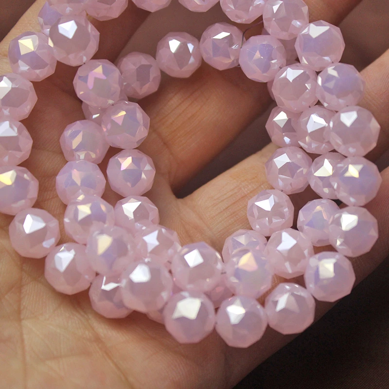 Round Facets Cut Plated Colors Pink 8mm 10mm Faceted Crystal Glass Loose Spacer Beads Lot For Jewelry Making DIY Bracelet