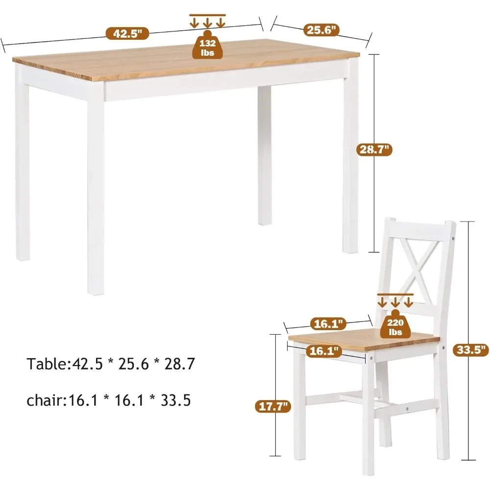 5-teiliges Esstisch set, Küchentisch und 4 Stühle für zu Hause, Küche Esstisch für Zuhause, Restaurant, Eiche & Weiß