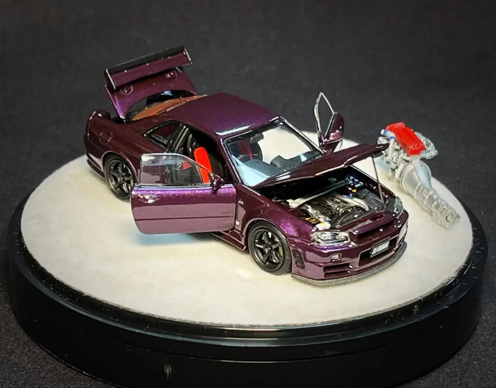 PGM x One model 1:64 R34 Z Tune Jade Midnight purple Full opened Limited Edition Diecast Model Car